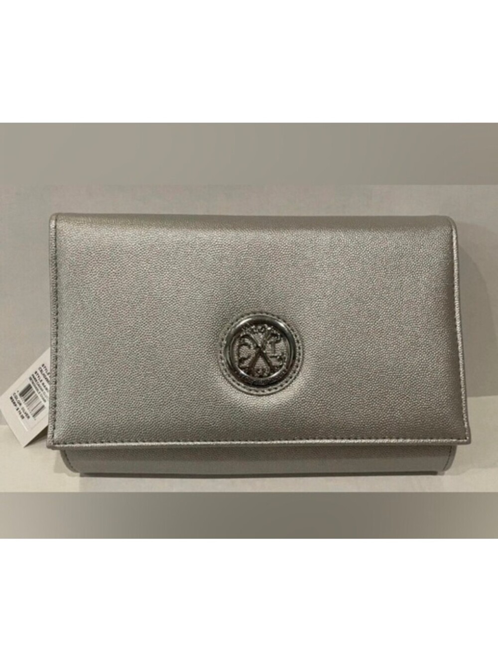 CXI Paris Caviar Clutch with Detachable Chain Silver